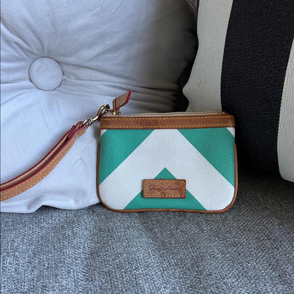 Dooney & Bourke Teal and White Chevron Wristlet